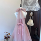Light purple halter neck elegant temperament waist slim fit tulle skirt short skirt homecoming dress R4276