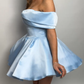 Sky Blue Off‑Shoulder Fit‑and‑Flare Princess Mini Homecoming Dress R5448