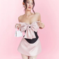 Black top pink bow A-line short skirt dress suit homecoming dress R4885