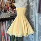 Yellow suspender waist A-line cute short skirt prom dress R6219