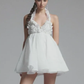 White halterneck sexy fluffy cute short skirt homecoming dress R4844