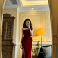 Red strapless, fitted waist, bodycon, sexy long ball gown/bridal dress R8590