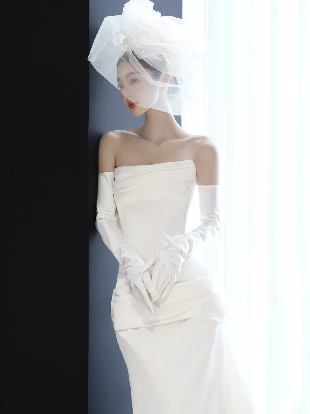 White tube top waist slim fit satin sexy long dress bridal gown R6039