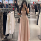 Light pink spaghetti strap waist-cinching slim-fit elegant prom dress R7924