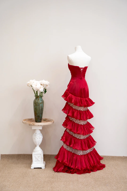 Red strapless fitted long ball gown/bridal dress R8894