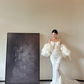 White strapless lace waist slim elegant fishtail sexy long dress bridal gown R6059