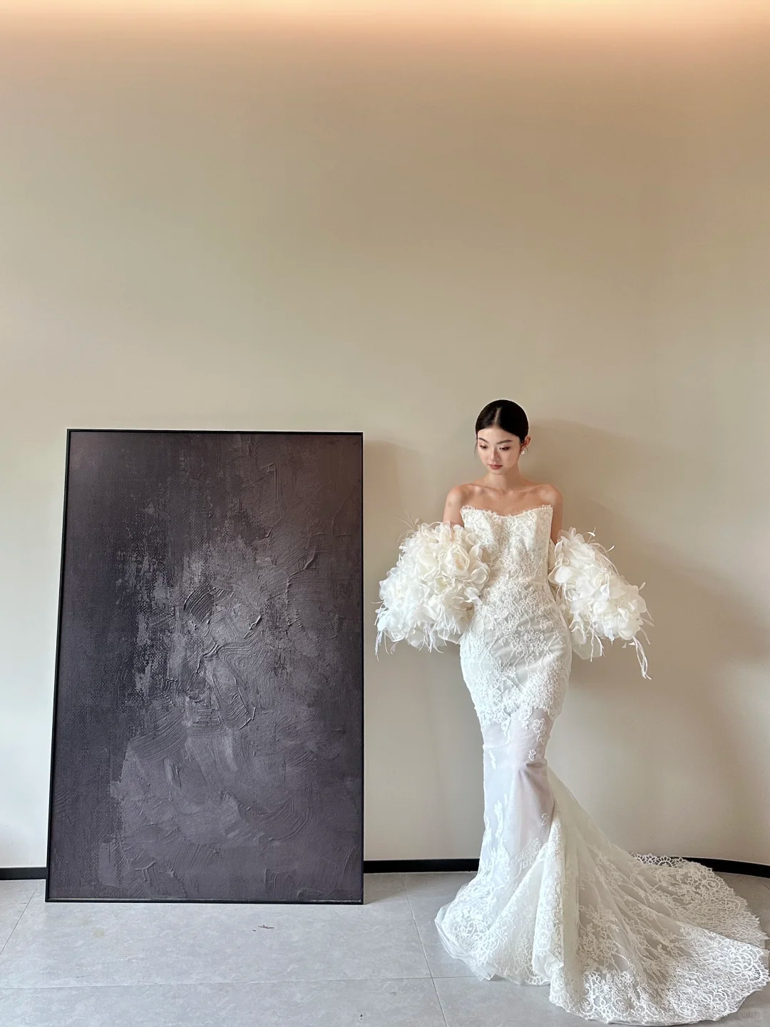 White strapless lace waist slim elegant fishtail sexy long dress bridal gown R6059