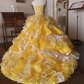 Yellow strapless, fitted waist, tulle skirt ball gown, wedding dress R7250