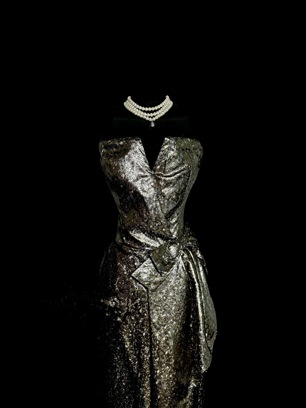 Black and gold strapless fitted long ball gown R6618