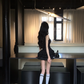 Black suspender waist slim top cake mini skirt suit homecoming dress R5084