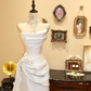 White strapless satin fitted long wedding dress R6578