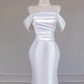 White satin off-the-shoulder fitted waist bodycon sexy long ball gown/bridal dress R8258