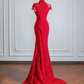 Red Chinese-style neckline, fitted waist, slimming and sexy long ball gown R8151