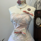 Pink tube top lace waist slim fit A-line big swing skirt mid-length skirt homecoming dress R4316