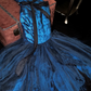 Navy blue strapless, fitted waist, bodycon long ball gown R7057