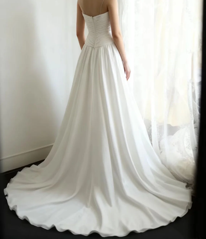 White strapless, fitted, long ball gown with pleats R6698