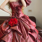 Red One-shoulder Waist-Cinched Puff-Skirt Ball Gown & Bridal Gown R7379