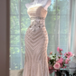 Light pink halter-neck fitted bodycon mermaid long ball gown R7613