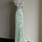 Light green strapless, waist‑cinching, slim‑fit, bodycon sexy long ball gown R8003