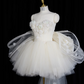 White strapless, fitted waist, short ball gown with a full skirt R8954