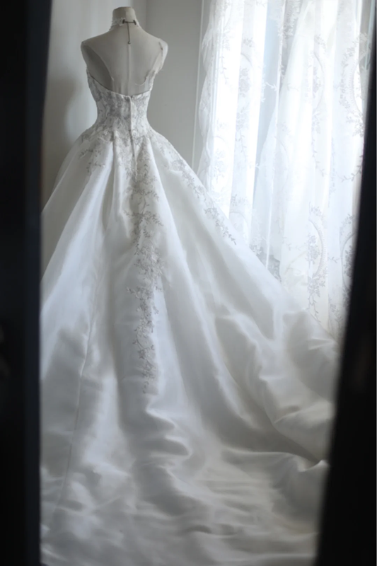 White strapless embroidered fitted long ball gown/bridal dress R6817