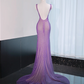 Purple halter neck, fitted waist, sexy long ball gown R9014