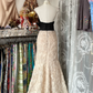Black strapless fitted waist apricot fishtail bodycon long dress, ball gown R6338