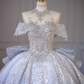 Blue gradient color bright diamond one shoulder waist slim fit heavy puffy skirt ball gown bridal gown R5860
