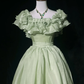 Green ruffled neckline design waist slim fit puffy mid-length skirt homecoming dress R4925