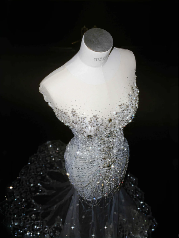 Silver sequined waist slim hip sexy skirt, prom dress R5627