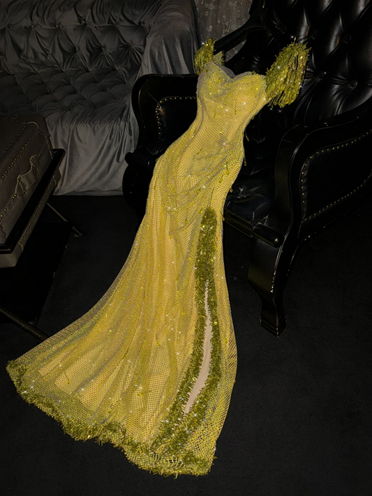 Champagne gold fitted long ball gown, bridal gown R8774