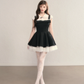 Black suspender waist slim A-line daughter style short skirt homecoming dress R5406