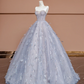 Light blue strapless, fitted waist, full skirt, long ball gown R8403