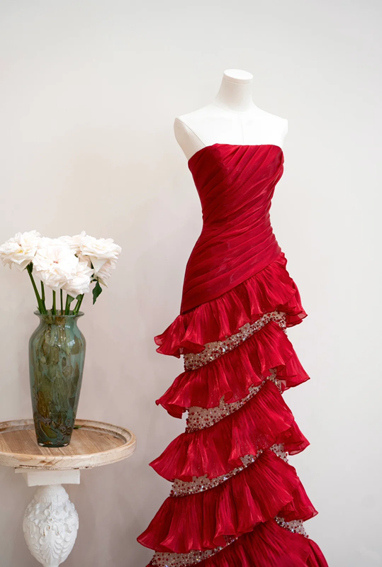 Red strapless fitted long ball gown/bridal dress R8894