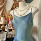 Blue strappy satin gilded elegant long ball gown R6179