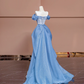 Light blue off-the-shoulder fitted long ball gown R8379