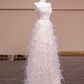 Light pink strapless, fitted waist, long ball gown with feather skirt design; bridal gown R8345