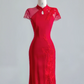 Red Chinese-style neckline, fitted waist, slimming and sexy long ball gown R8151