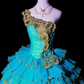 Lake blue one-shoulder fitted waist slim-fitting ball gown with a full skirt R8685