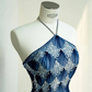 Blue sequined halter neck gradient waist slim A-line long skirt, prom dress R5663