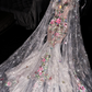 Pink floral sleeveless fitted bodice fishtail long ball gown/bridal dress R8715