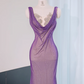 Purple halter neck, fitted waist, sexy long ball gown R9014