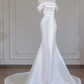 White satin off-the-shoulder fitted waist bodycon sexy long ball gown/bridal dress R8258