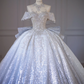 Blue gradient color bright diamond one shoulder waist slim fit heavy puffy skirt ball gown bridal gown R5860