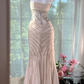 Light pink halter-neck fitted bodycon mermaid long ball gown R7613