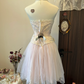 Pink tube top lace waist slim fit A-line big swing skirt mid-length skirt homecoming dress R4316