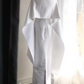 White strapless lace dress, classic fitted waist, elegant long ball gown R6738