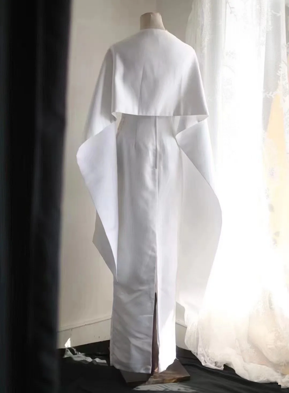 White strapless lace dress, classic fitted waist, elegant long ball gown R6738