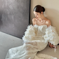 White strapless lace waist slim elegant fishtail sexy long dress bridal gown R6059