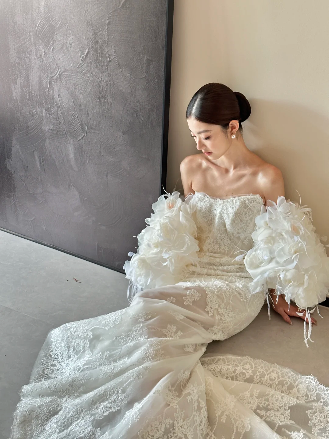 White strapless lace waist slim elegant fishtail sexy long dress bridal gown R6059